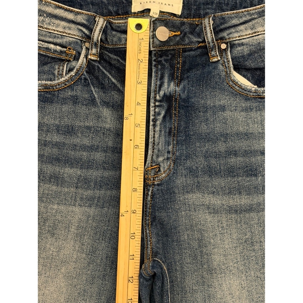 Risen Jeans High Rise Wide Leg Distressed Raw Hem Cropped Denim Blue Size 9/29 - Picture 7 of 10